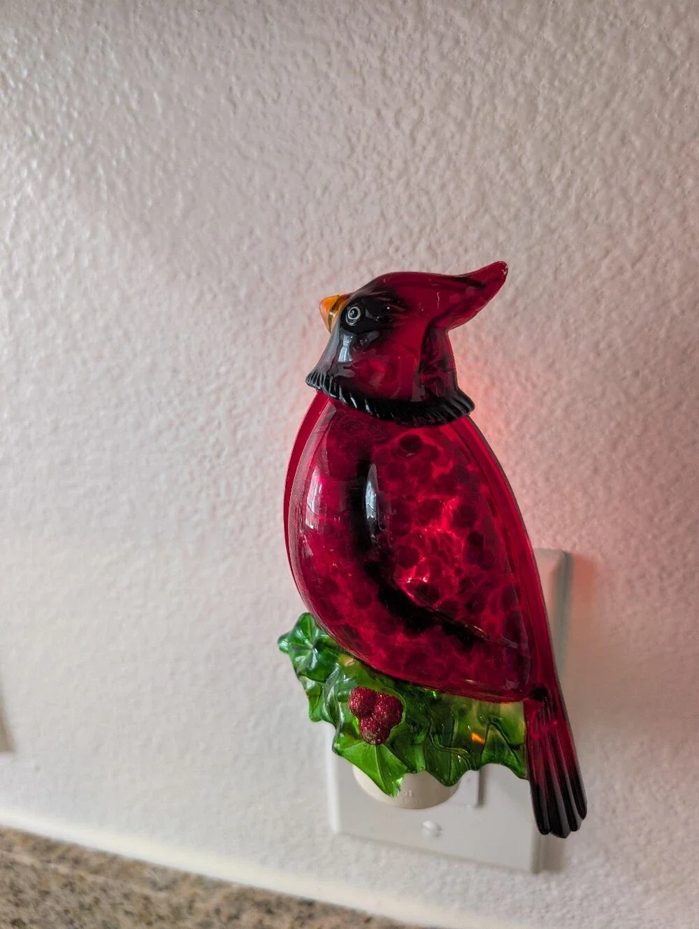 2-Christmas Acrylic Holiday Night Lights 5.5” Cardinal Holly & Street Lamp